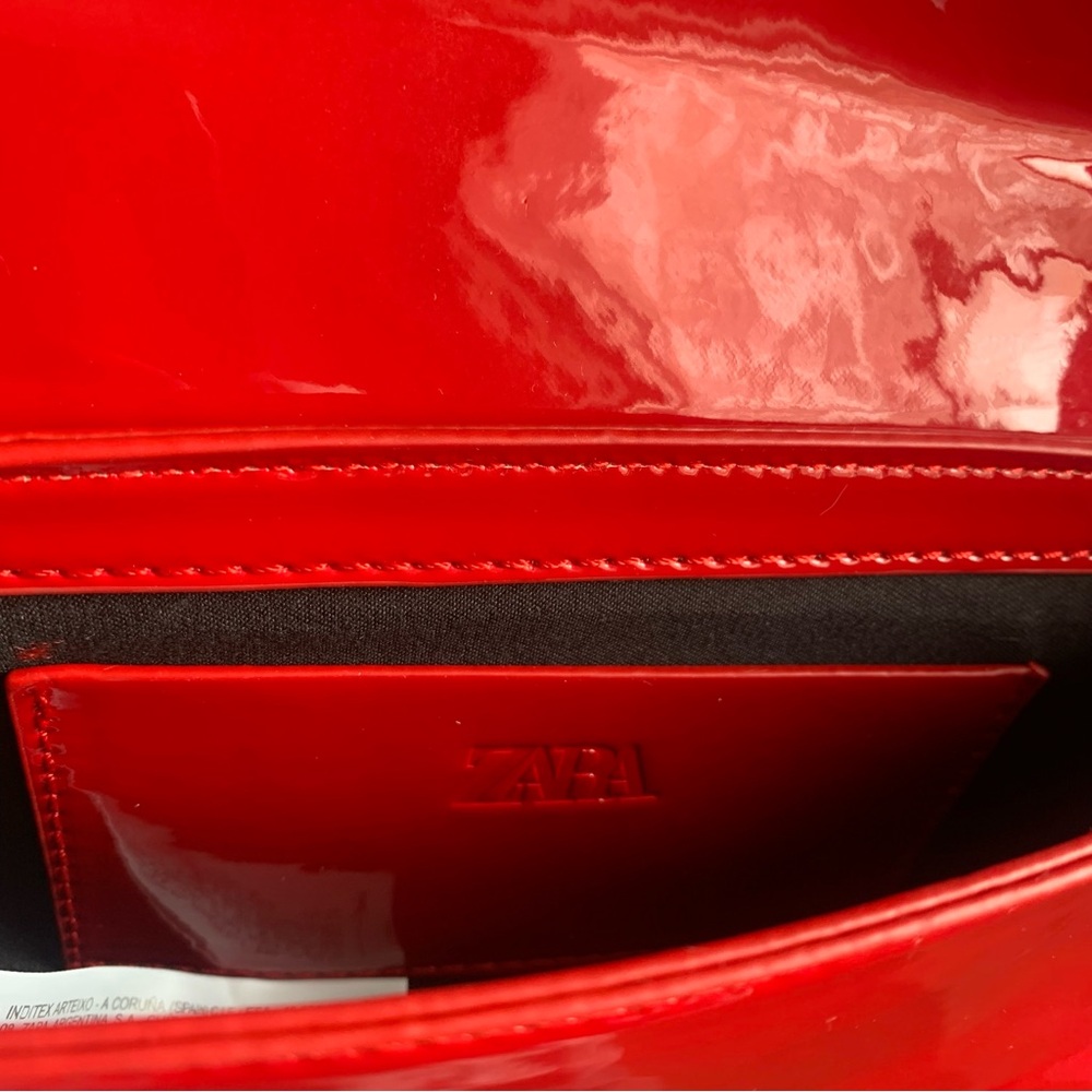ZARA Red Patent Leather Shoulder Bag Flap Mini - Picture 6 of 6